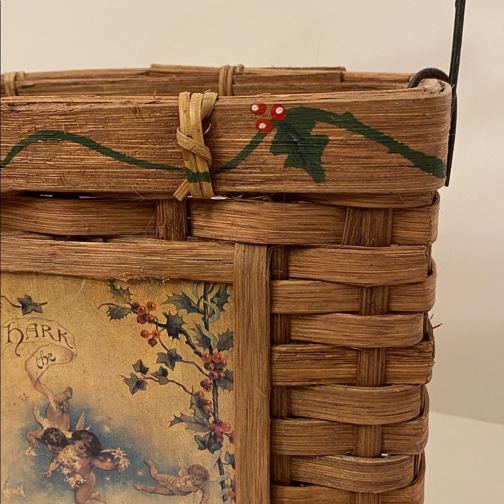 Square Christmas Themed Basket “Hark The Herald Angels Sing” w/Angels Cherubs - Picture 6 of 16